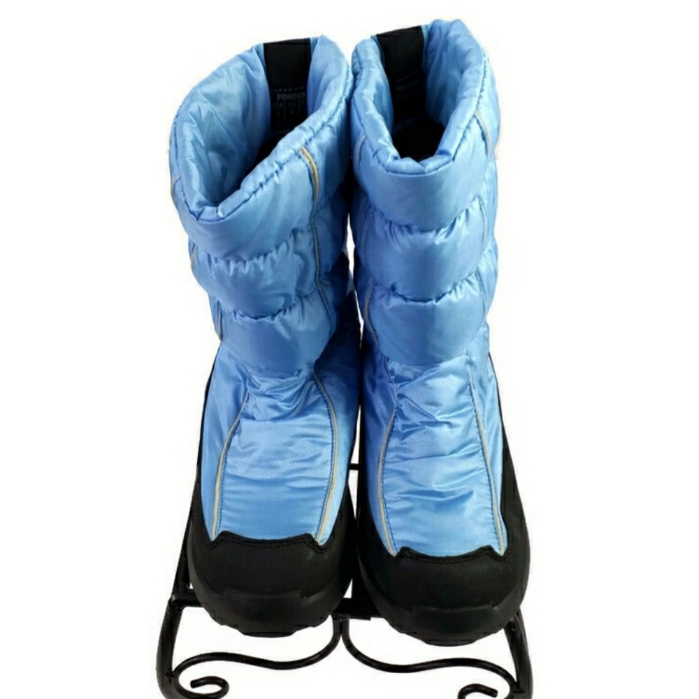 Kamik Powder Soft Top Blue Tan Trimmed Outdoor Quilted Puffer Boots Womens 8 - Picture 1 of 16